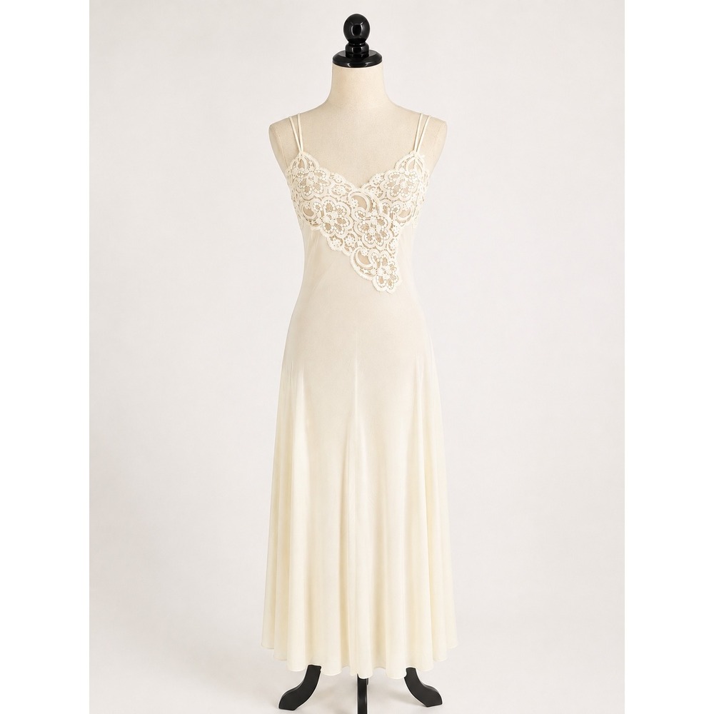 Lily of France Slip Dress Womens S Cream Lace Maxi Rosa Puleo-Szule Vintage 70s
